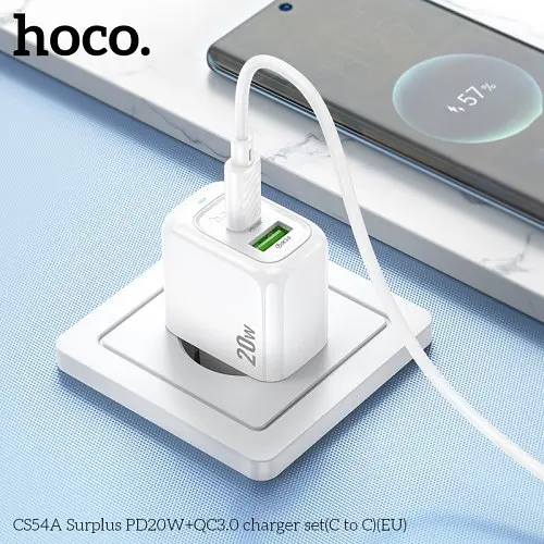 Сітчастий зарядний пристрій HOCO CS54A Surplus PD20W+QC3.0 charger set(C to C) білий - фото 5