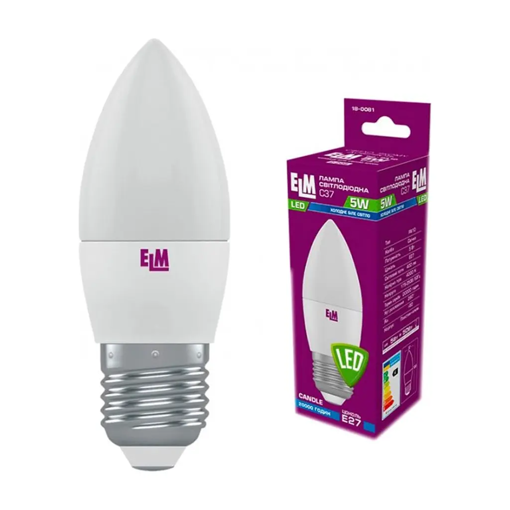 Лампочка ELM С37 5W PA10 E27 4000K (18-0081.)