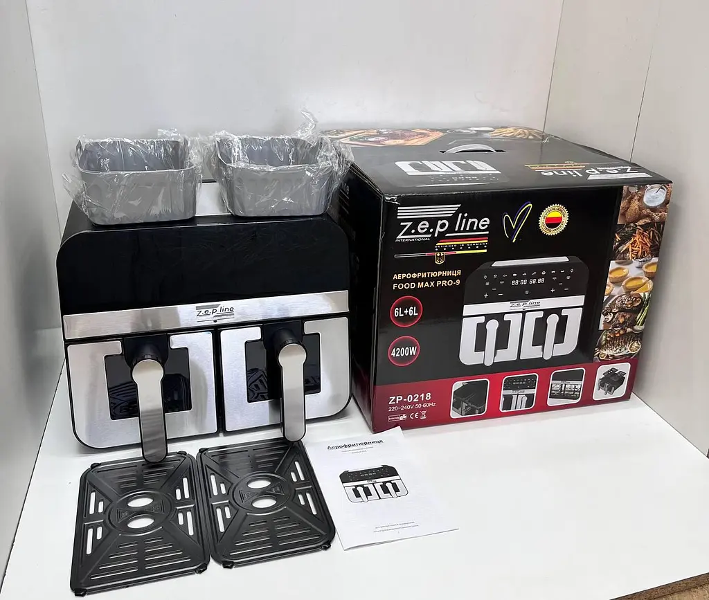 Двокамерна аерофритюрниця Zepline ZP-0218 із силіконовими формами, 4200 Вт, 6 л + 6 л - фото 2