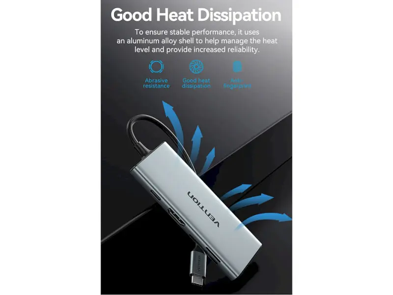 Мультипортовий адаптер Vention 7-in-1 USB-C to HDMI/USB3.0x3/SD/TF/PD (TOPHB) - фото 3