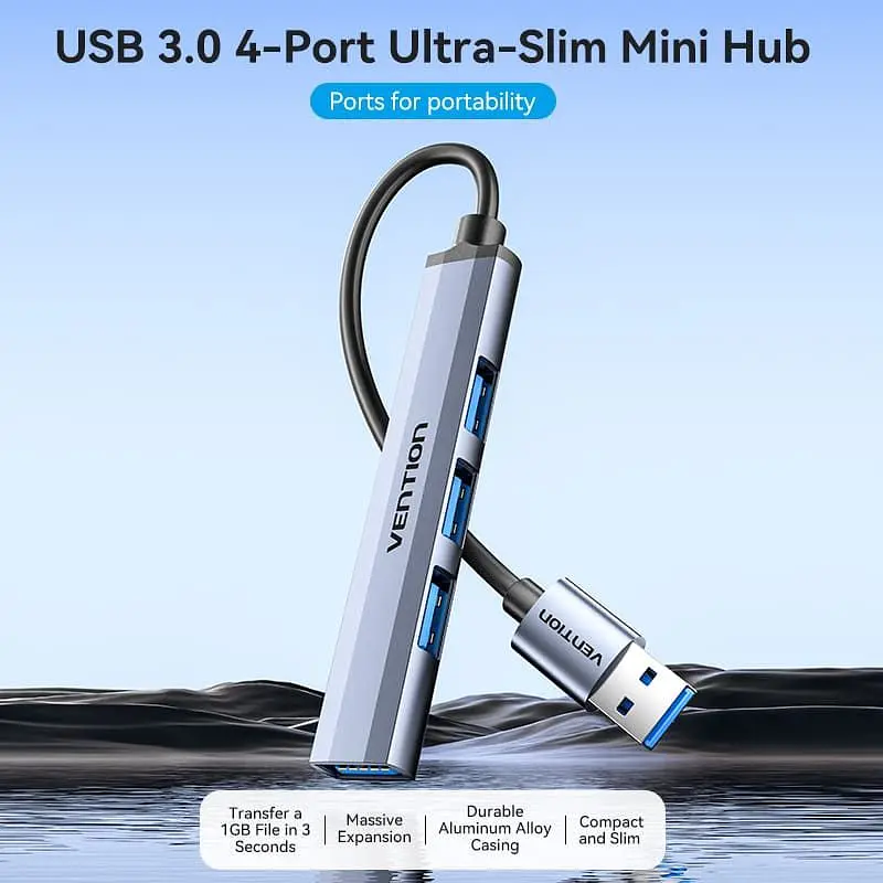 Хаб USB Vention 3.0 -> 1xUSB 3.0/3xUSB 2.0 0.15м 5 Гбіт/с Grey (CKOHB) - фото 4