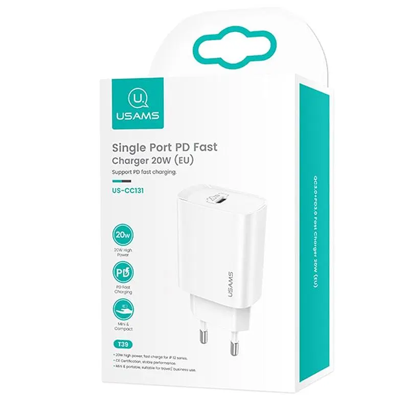 Зарядное устройство Usams T39 Single Port US-CC131 1Type-C 20W белый - фото 3