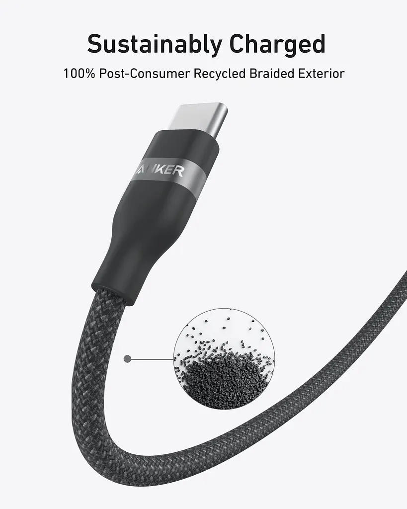 Кабель Anker USB-C to USB-C - 1.8 m 240 W Upcycled-Braided Black (7263067) - фото 5