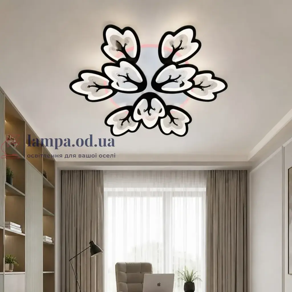 Дизайнерська стельова LED люстра Diasha 8148/6+3BK Petal чорна, 9 плафонів, 185 Вт, 80 см, 16-25m2