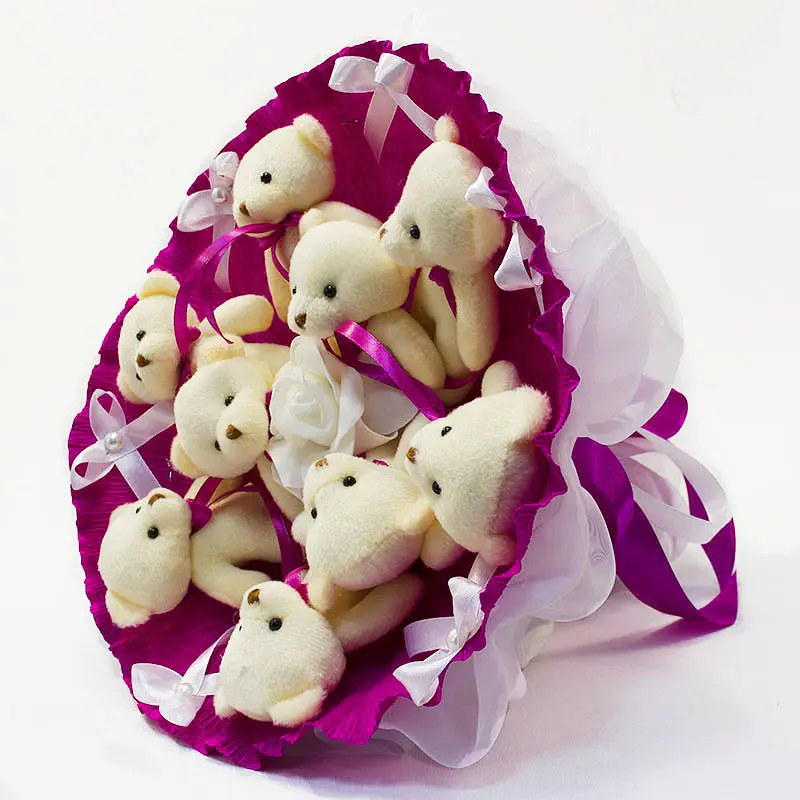 Букет из игрушек Мишки фуксия 5351IT с 9ю игрушками - фото 3