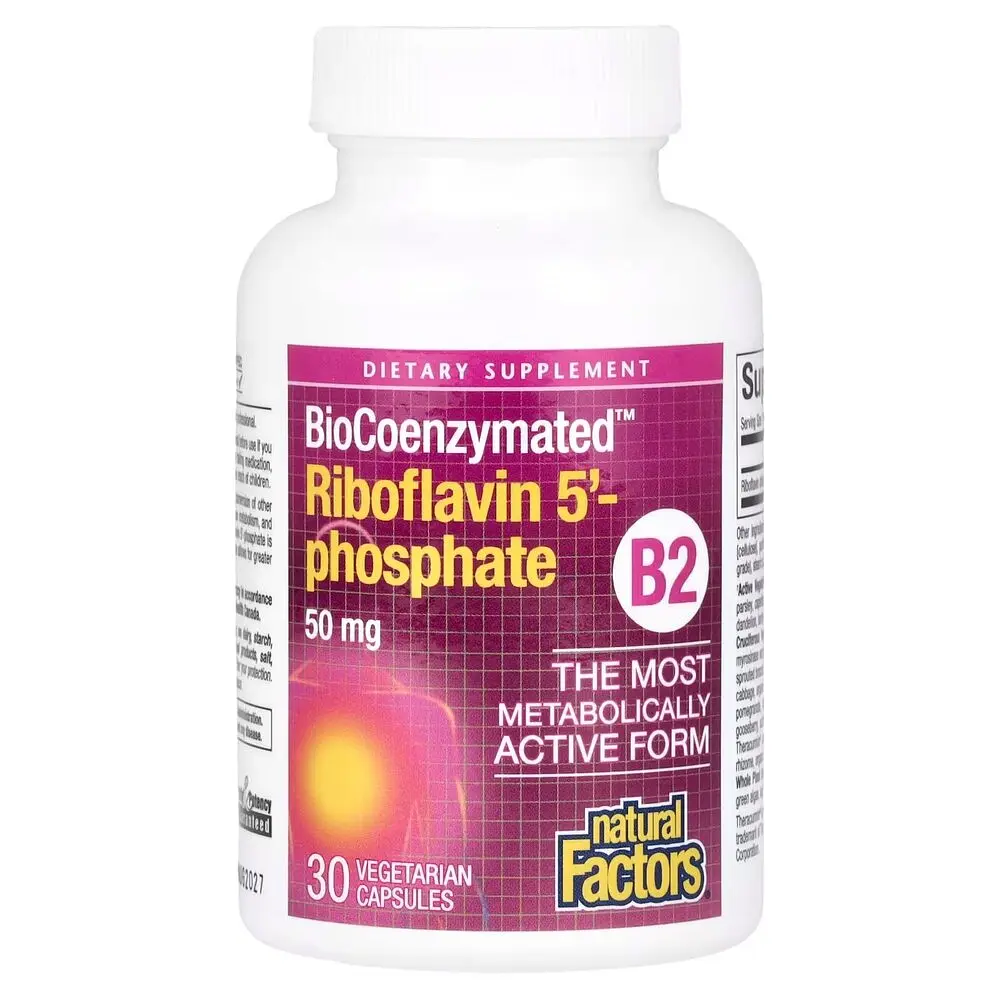 Рибофлавин 5'-фосфат Natural Factors BioCoenzymated Riboflavin 5' Phosphate 50 mg, 30 капсул активний вітамін B2 для енергії та шкіри - фото 3
