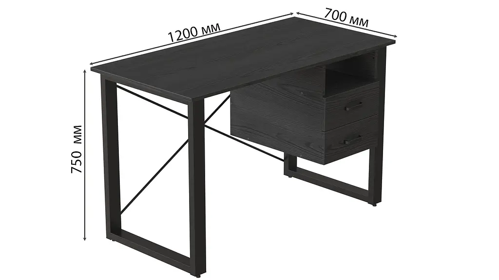 Письменный стол с ящиками Ferrum-decor Оскар 750x1200x700 металл Черный ДСП Сосна Кембра 16 мм (FRD-103257) - фото 3