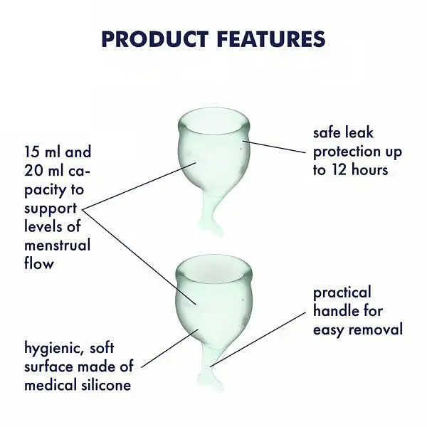 Satisfyer Feel Secure-набір менструальних чаш, 15 мл і 20 мл (темно-зелений) - фото 2