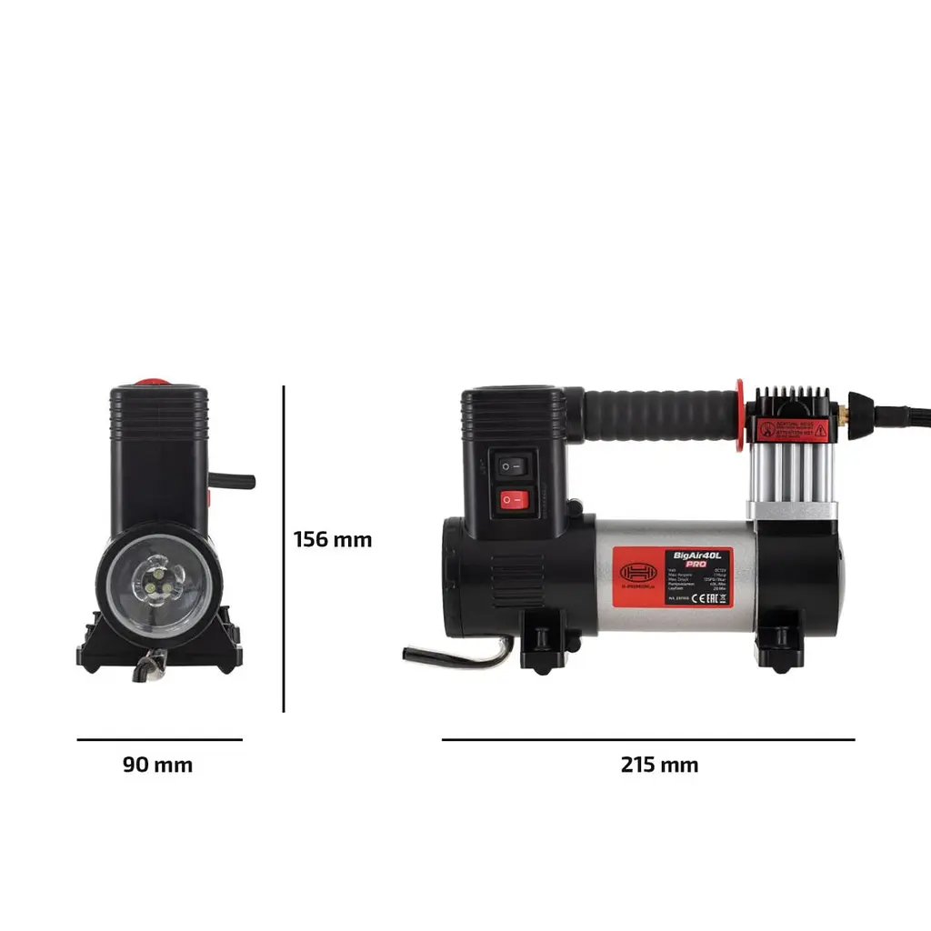 Компресор HEYNER 12v / 190вт / 40л / 7атм / 14А (3 LED ліхтар) в сумці (237100) - фото 3