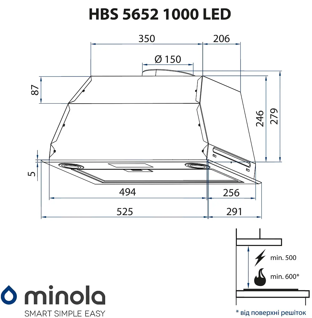 Витяжка повновбудована MINOLA HBS 5652 BL 1000 LED - фото 11