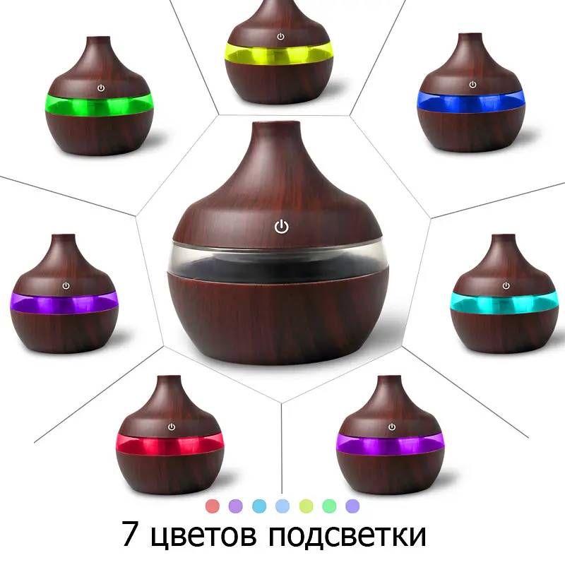Зволожувач повітря аромадифузор від USB з підсвічуванням 7 кольорів 200 мл UKC 4979 темне дерево - фото 2