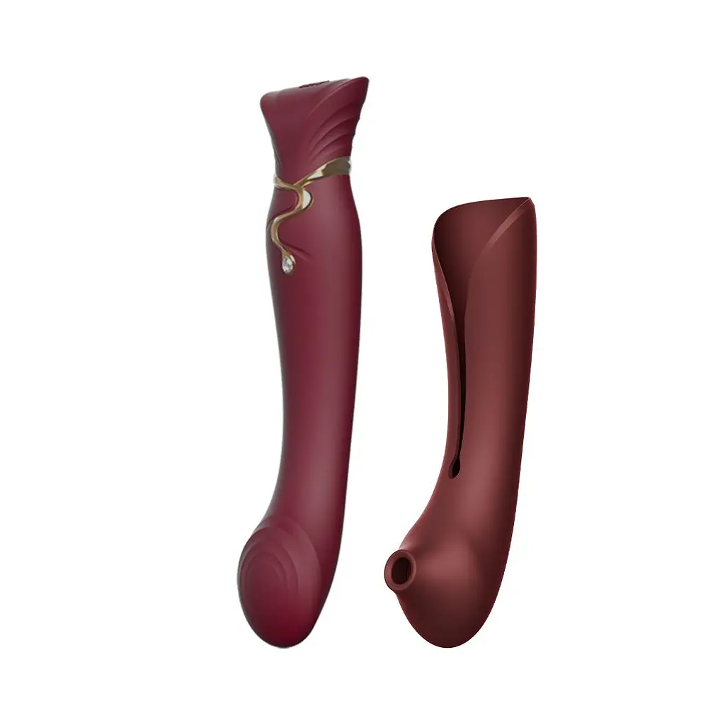 Смартвібратор 3в1 Zalo - Queen Set Wine Red, пульсівна перлина та вакуум, кристал Swarovski