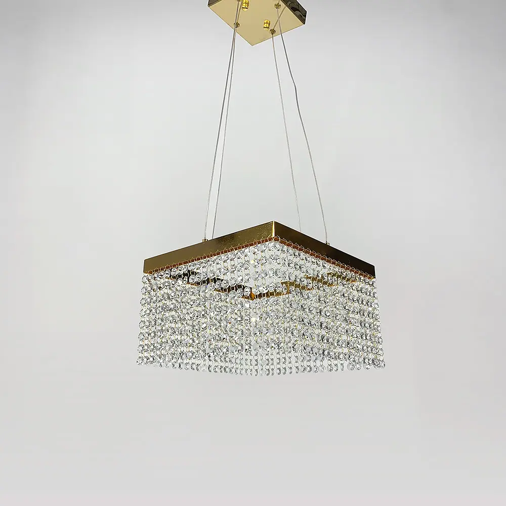 Невероятная хрустальная квадратная люстра с золотой обводкой h35 Line.F Диаметр 40см - фото 3