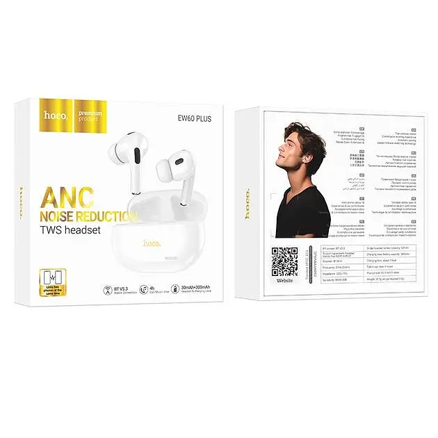 Наушники Hoco Norman true wireless ANC BT headset EW60 Plus |BT5.3, 30/300mAh, 4h| white - фото 4