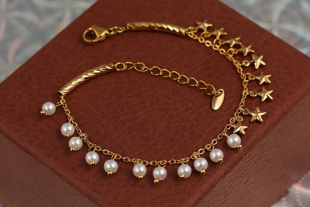 Браслет Xuping Jewelry конфітюр з перлинами 17 см 10 мм золотистий