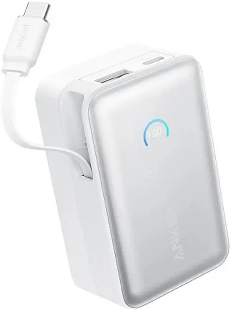 Зовнішній акумулятор Anker Nano 10000mAh 45W Built-In USB-C Cables білий (A1638H21) - фото 2