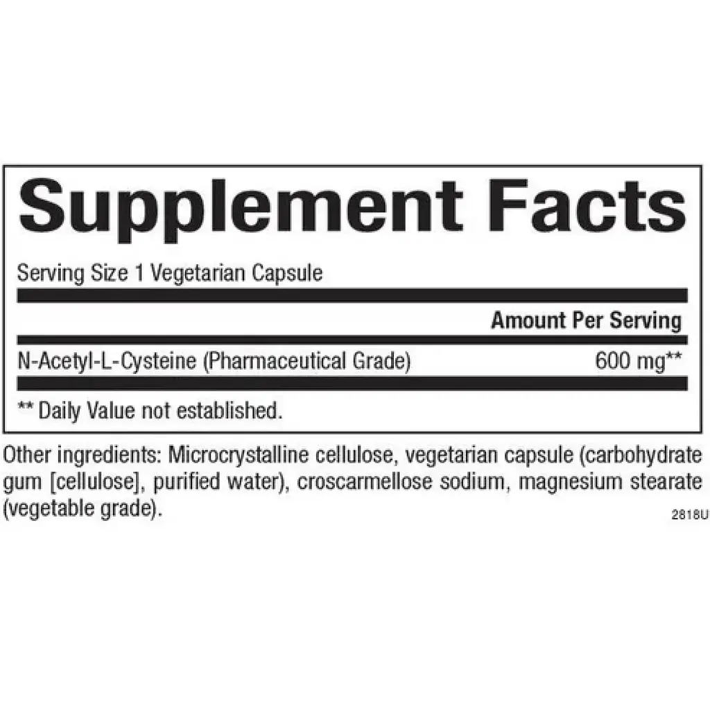 N-ацетилцистеїн Natural Factors N-Acetyl-L-Cysteine Amino Acid 600 мг 60 веганських капсул - фото 2
