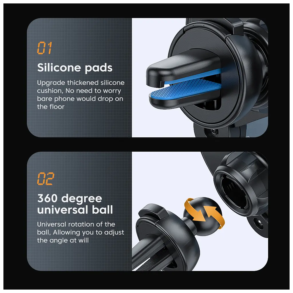 Універсальний автотримач Essager Tourist Gravity Car Mount Phone Holder Black (EZJZL-TR01) - фото 8
