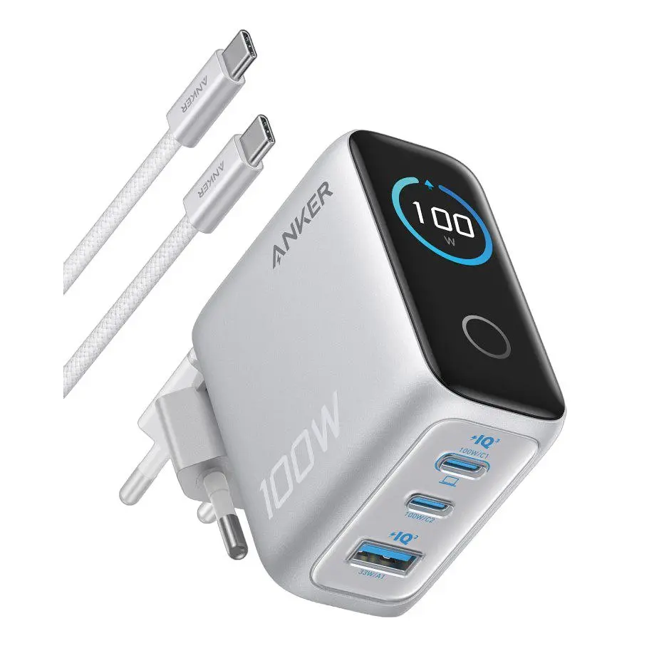 Зарядний пристрій Anker B121-BG41 GaN Charger 100 W, 2xUSB-C, 1xUSB-A, Display + кабель USB Type-C