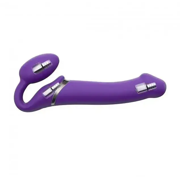 Безремневый страпон Strap-On-Me Vibrating Violet L регулируемый с вибрацией и пультом ДК диаметр 3.7 см. - фото 3