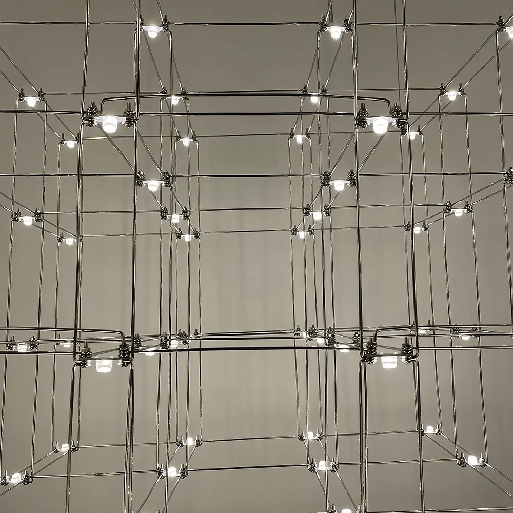 Серебряная геометрическая люстра в форме параллелепипеда 100х72х60 см Ст. MJ 199-1000*720*600 CH | Line F - фото 5