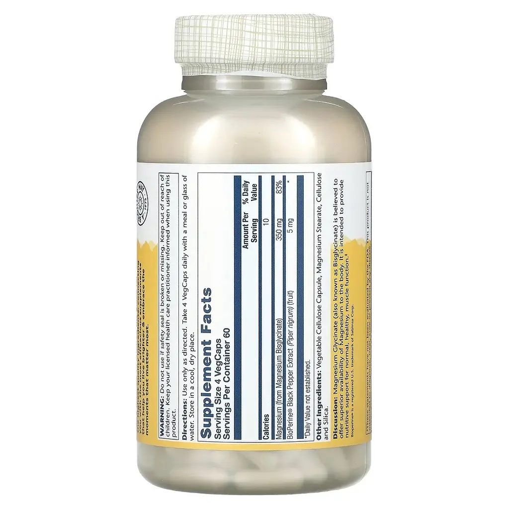 Глицинат магния Solaray Magnesium Glycinate 350 мг 240 вегетарианских капсул - фото 2