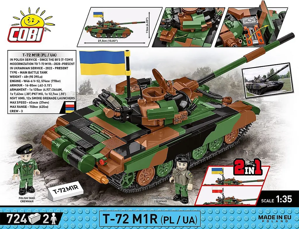 Конструктор COBI украинский танк ВСУ T-72M1R (PL/UA) 2624 - фото 6