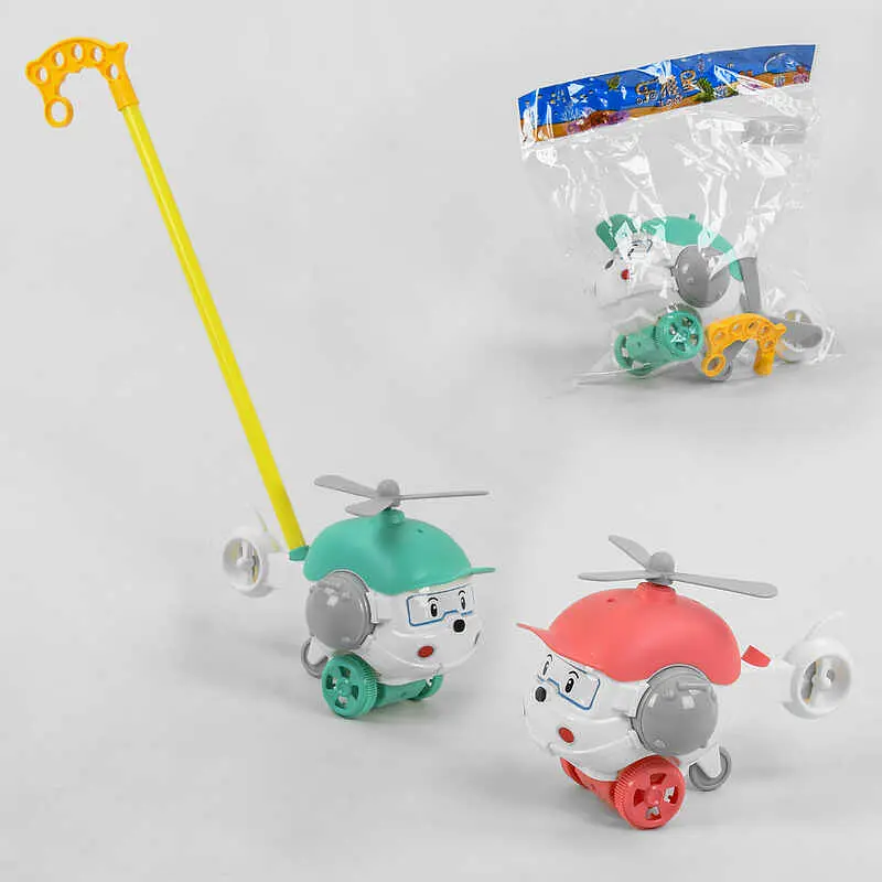 Каталка Вертолет на палке, звонок, пропеллер, 198-19 (в ассортименте) - фото 2