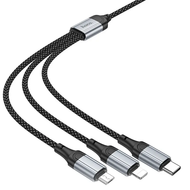 Дата кабель Hoco X102 Fresh 3in1 USB to Lightning + MicroUSB + Type-C (1m) Black - фото 4