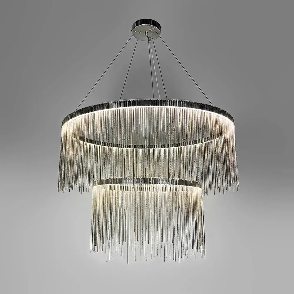 Хромированная люстра с цепочками на 2 яруса Ø 80+50 см | Line F | Ст. SP07-800+500 - фото 7