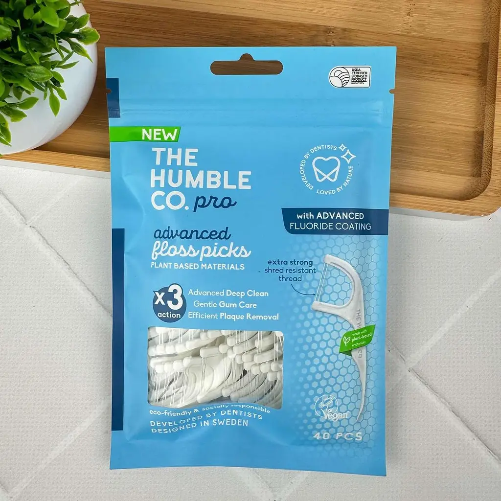 Флос зубочистки The Humble Co. Pro подвійні з фтором (м'ята), 40 шт
