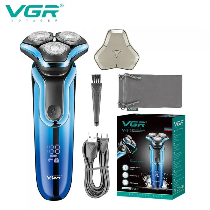 Електробритва акумуляторна VGR V-313 BLUE, роторна, вологозахист IPX7