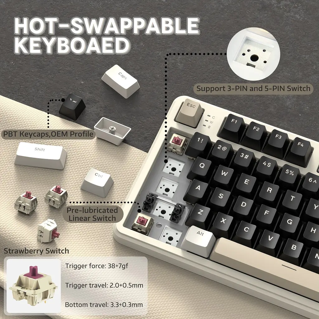 Клавіатура Attack Shark X87 RGB Linear Strawberry Switch Cheese White (AS-6972792471471-CW) [166724] - фото 4