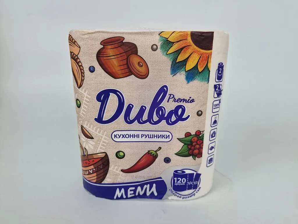 Паперові кухонні рушники Диво A2 PREMIO MENU двошарові, 2 рулони по 50 аркушів, 11 м, білі