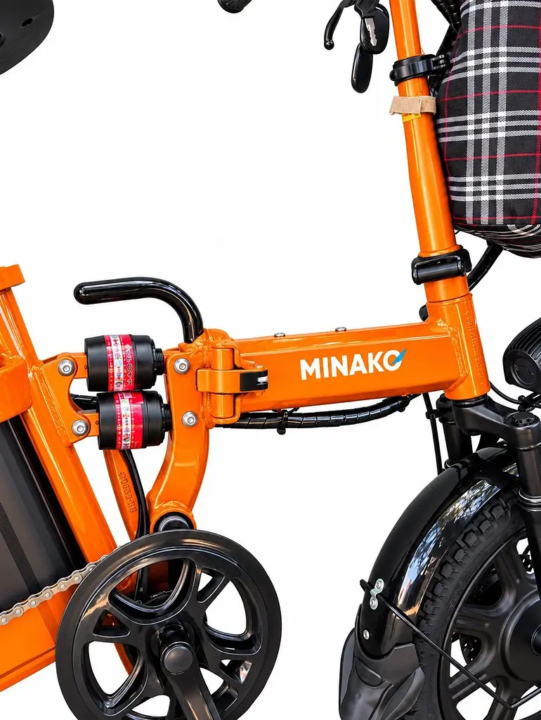 Електровелосипед Minako Mini 16" двомісний (1000W, 24Ah) + Пасажирське сидіння Помаранчевий - фото 4