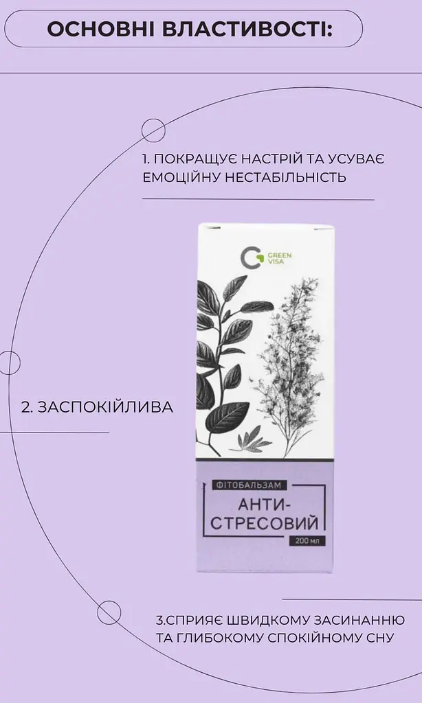 Фітобальзам "Антистресовий" 200 мл підвищена нервова збудливість, безсоння Грін-Віза - фото 2