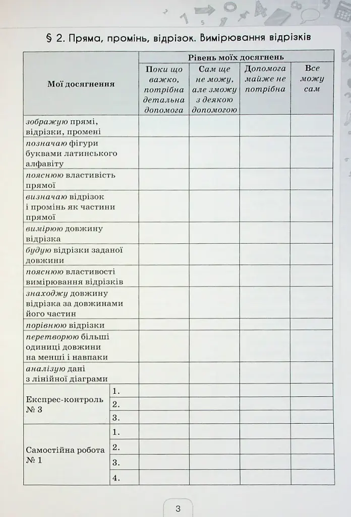 Математика 5 клас. Щоденник самооцінювання навчальних досягнень - фото 3