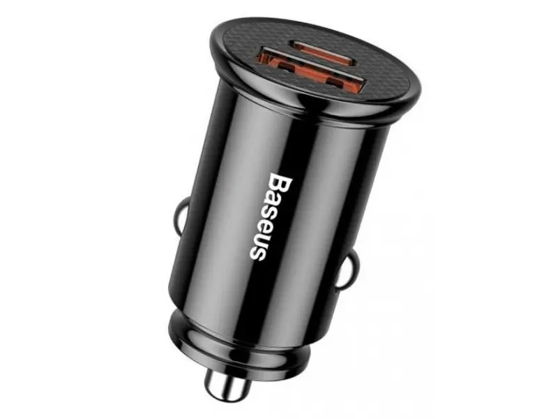 Автомобільний зарядний пристрій BASEUS Circular Plastic USB, Type-C PD3.0, QC4.0 black (CCALL-YS01)