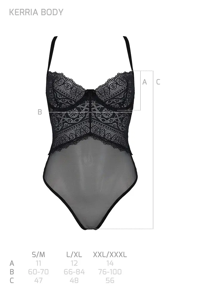 Боді Passion KERRIA BODY black, XXL/XXXL, з високими вирізами та верхом балконет - фото 5