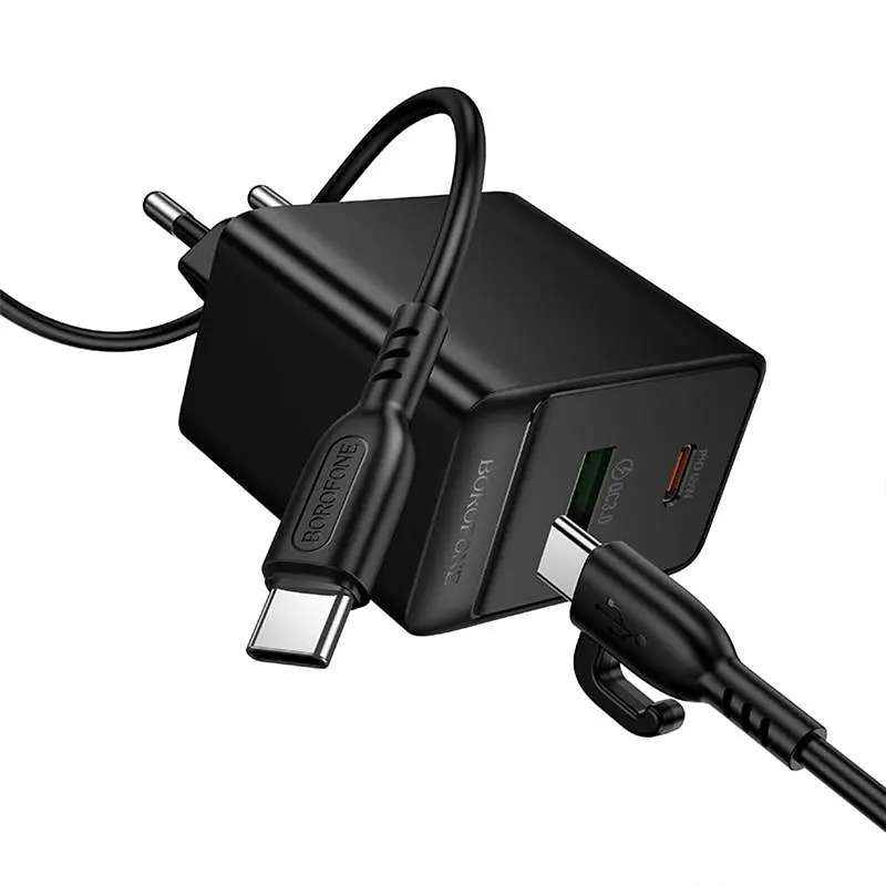 СЗУ Borofone BAS17A Erudite PD65W+QC3.0 (1USB-A/1C) + кабель Type-C to Type-C Black - фото 5