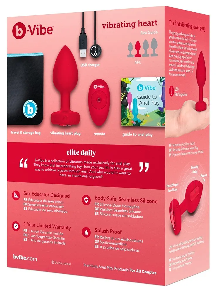 Анальна пробка з вібрацією та панеллю управління B-Vibe Vibrating Heart Plug M/L Red - фото 7