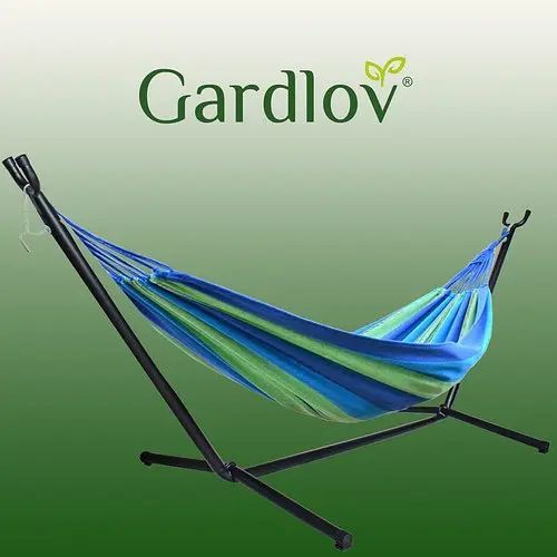 Садовий гамак Gardlov 10198 з каркасом 200×150 см двомісний сталевий кольоровий навантаження до 200 кг - фото 2