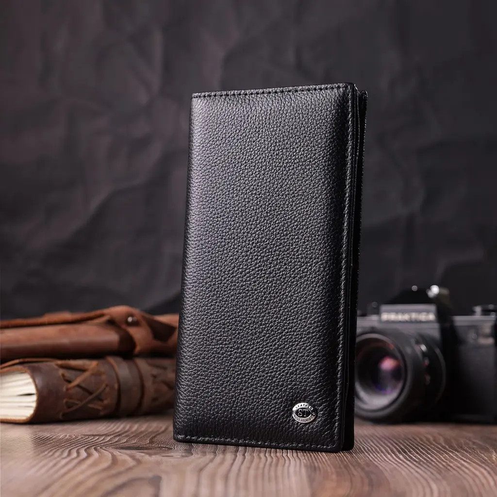 Жіночий вертикальний гаманець на магнітах із натуральної шкіри ST Leather 22538 чорний - фото 7