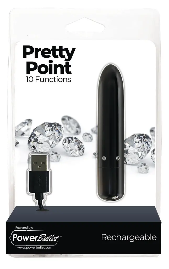 Віброкуль PowerBullet - Pretty Point Rechargeable Black, 10х1.9 см (чорний) - фото 6