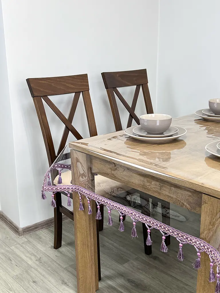 Скатерть силиконовая с фиолетовой бахромой 400х180 см - фото 5