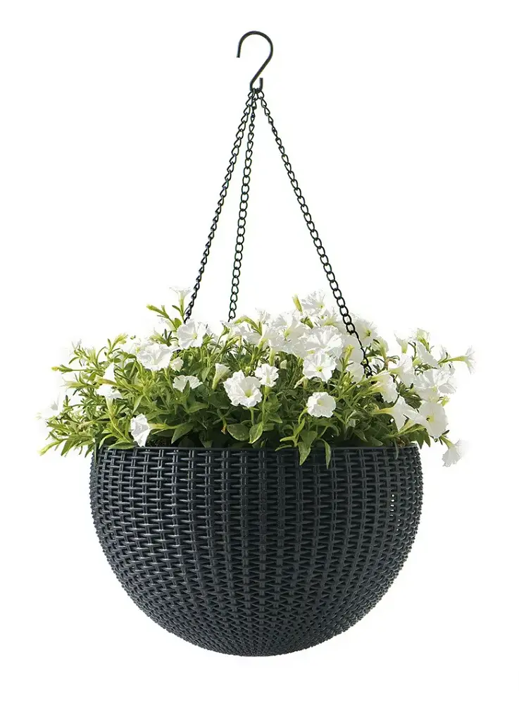 Горщик для рослин Keter Rattan hanging sphere з ланцюжком сірий (7290106924499) - фото 7