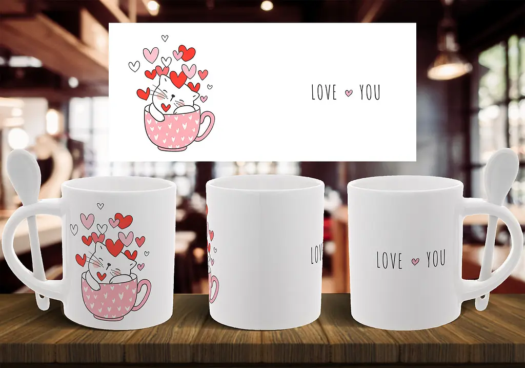 Чашка "Love you" 330 мл Біла з ложкою