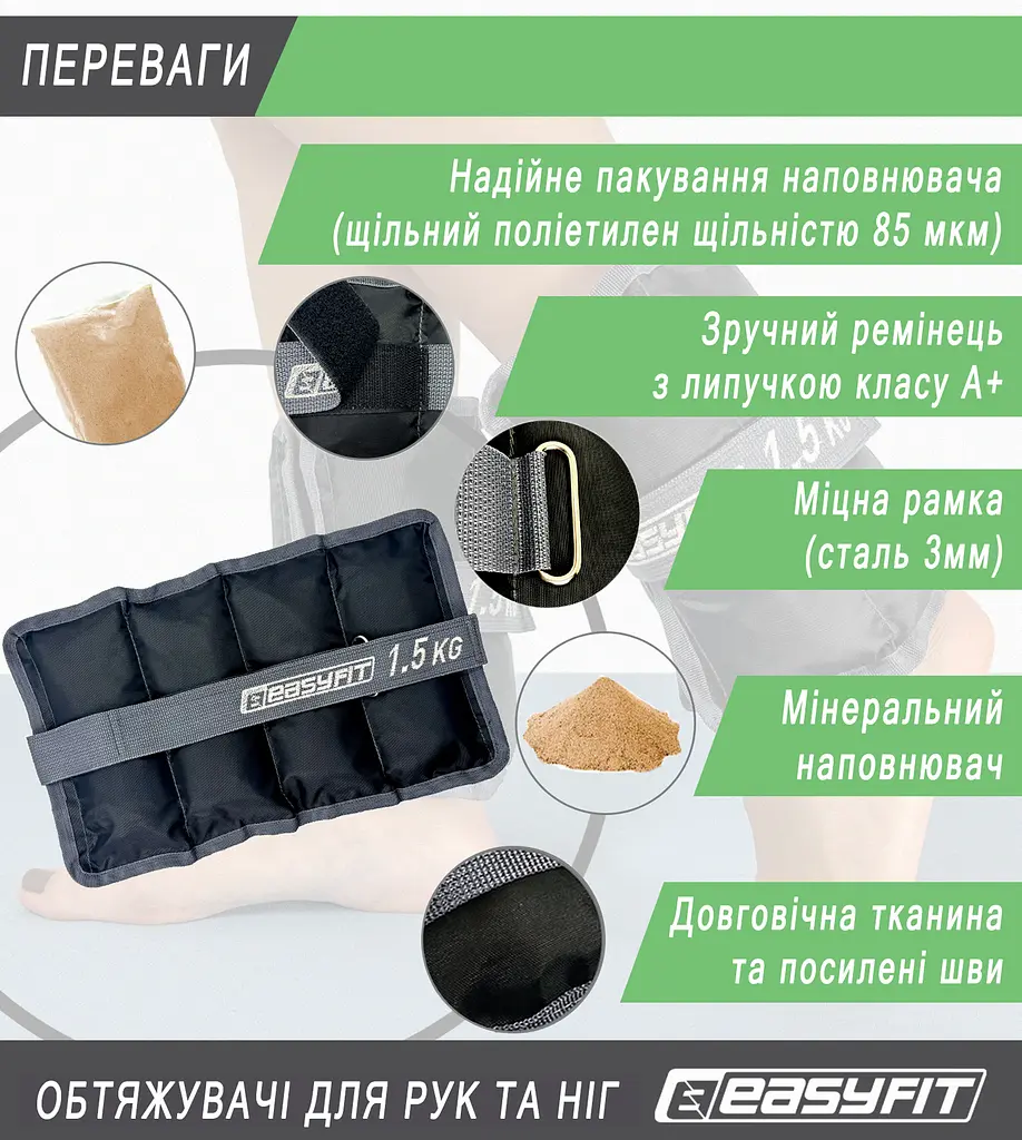 Обтяжувачі для ніг та рук EasyFit 1.5 кг (пара) (EF-WHT-1.5) - фото 4