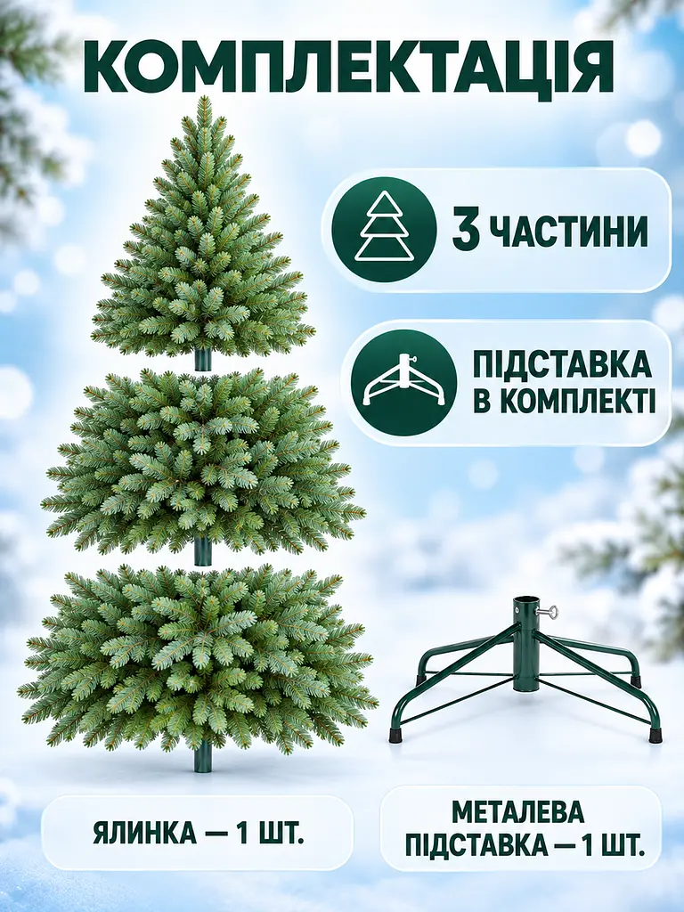 Лита штучна ялинка ТЗ18 Сільва 180 см з густою хвоєю на металевій підставці, зелена (49676495) - фото 7