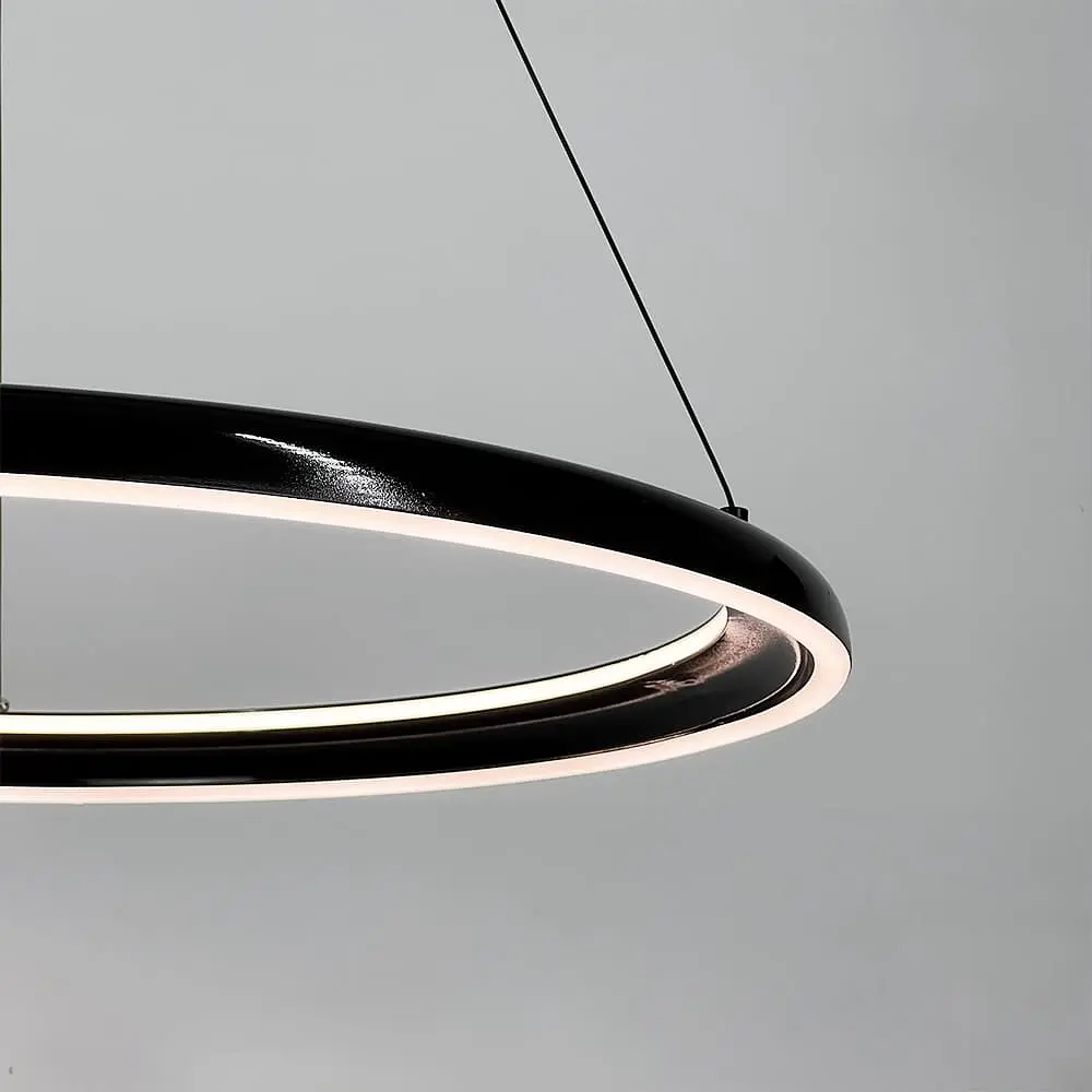 Современная подвесная люстра с черным кольцом Ø 80 см Line F | Ст. MJ341-800 BK - фото 4